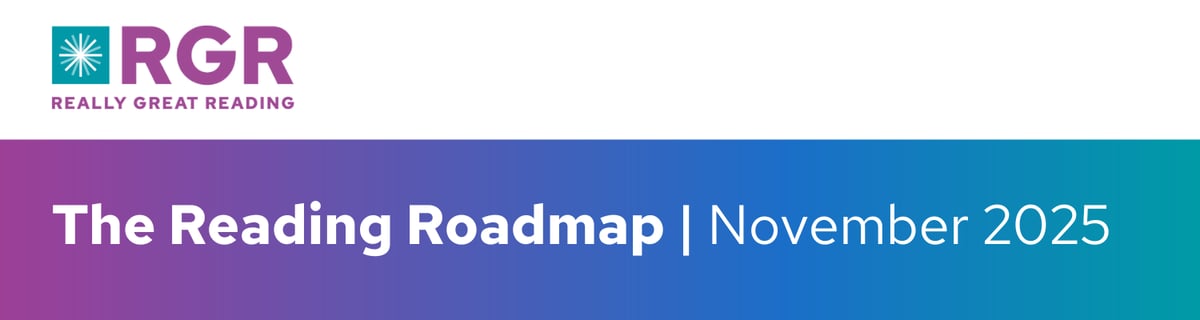 background gradient with purple blue and green text 'The Reading Roadmap November 2025'